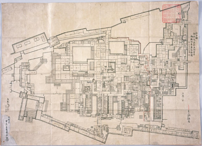 Illustrated Map of Edo Castle Front and Central Palaces Built in 1860