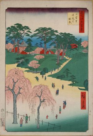 One Hundred Famous Views of Edo: Nippori, a Japanese-style garden of a temple